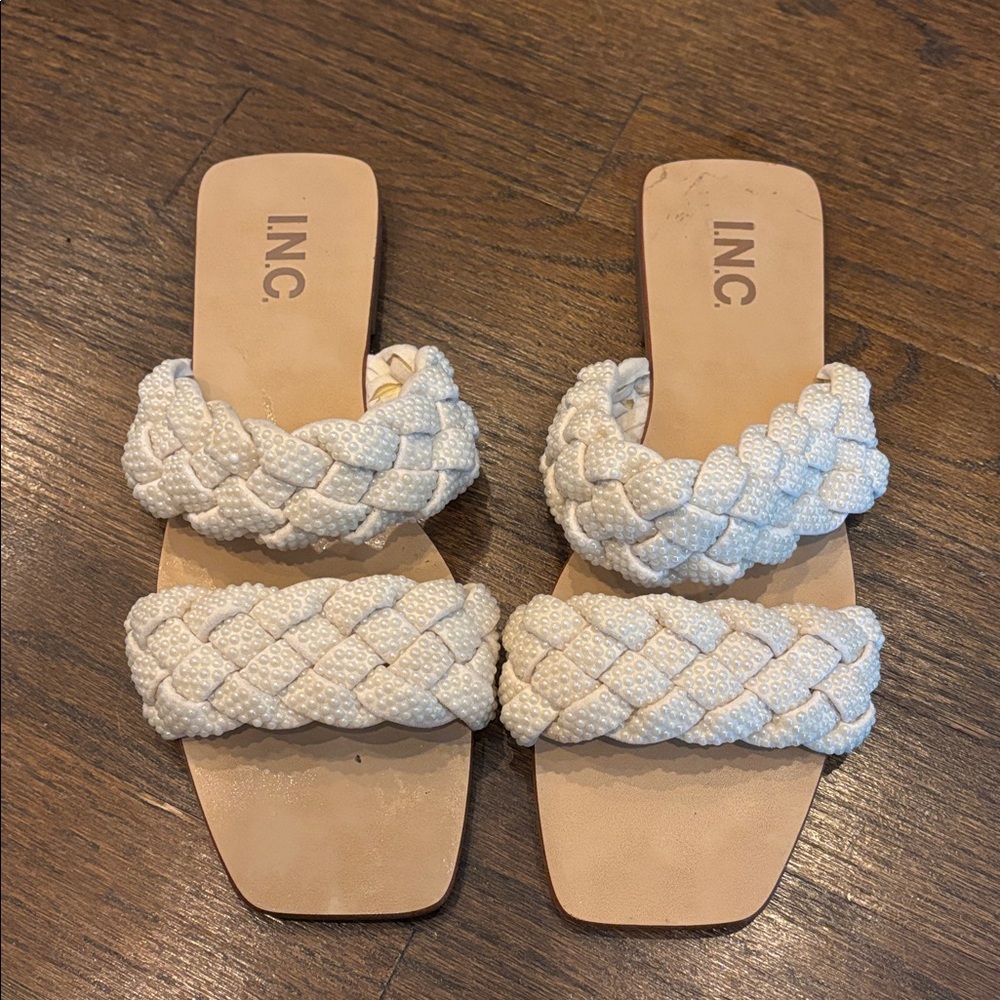 INC White Braided Sandals